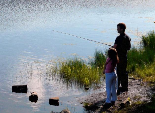 Dad and kid fishing