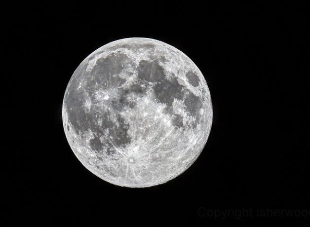 A clear view of the full moon in a black sky