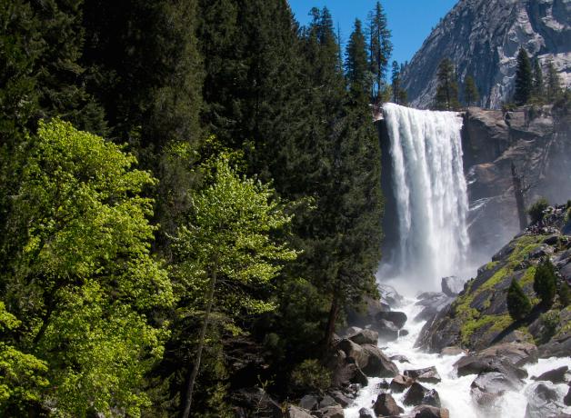 Water rushes over Yosemite Falls