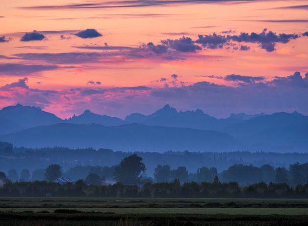 Colorful sunrise over the North Cascades in Washington State
