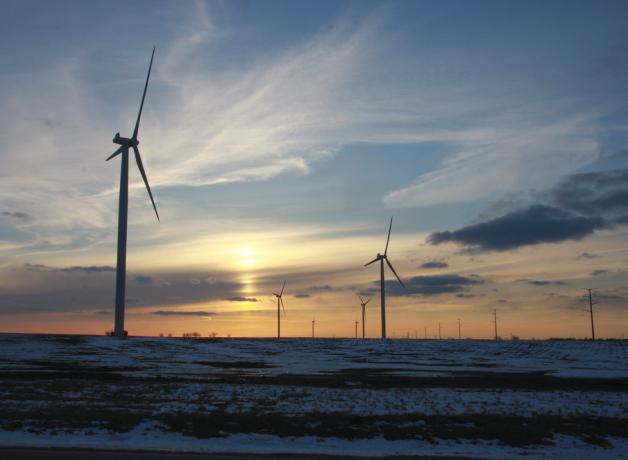Wind farm at sunset