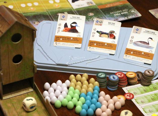 The board game Wingspan set up on a table