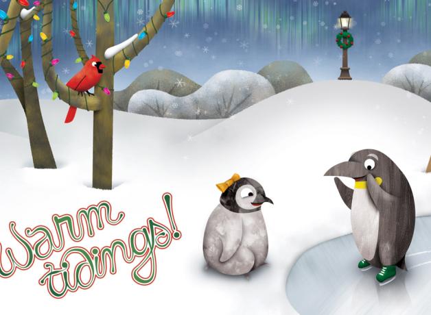 Holiday card showing Northern Cardinal in snowy scene