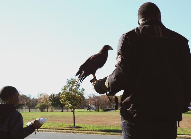 Mike Jackson and son with falcon