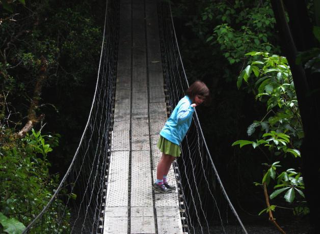 Girl on suspension bridge