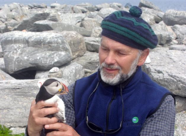 Stephen Kress with Puffin at Egg Rock