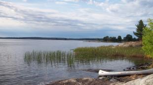 A canoe on the shore at Voyageurs National Park in Minnesota