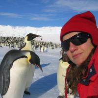 Jessica Meir with penguins