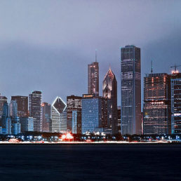 Chicago's skyline at dusk